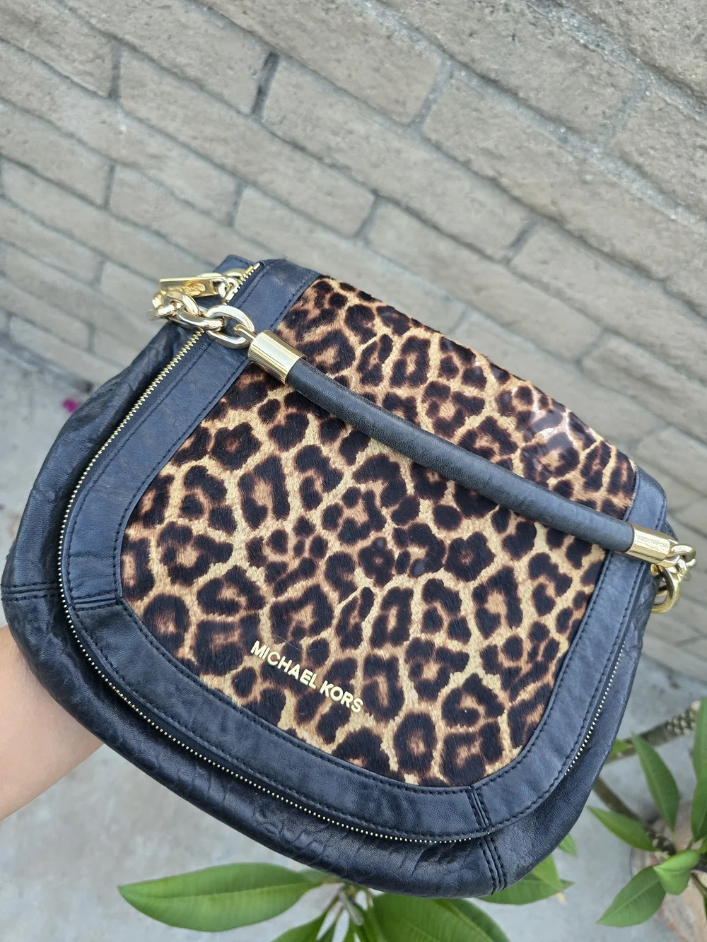 Michael Kors Leopard-Print Crossbody Bag with Gold Chain Detail